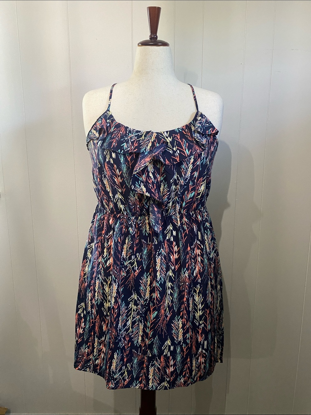 Navy Floral Print Ruffle Sundress